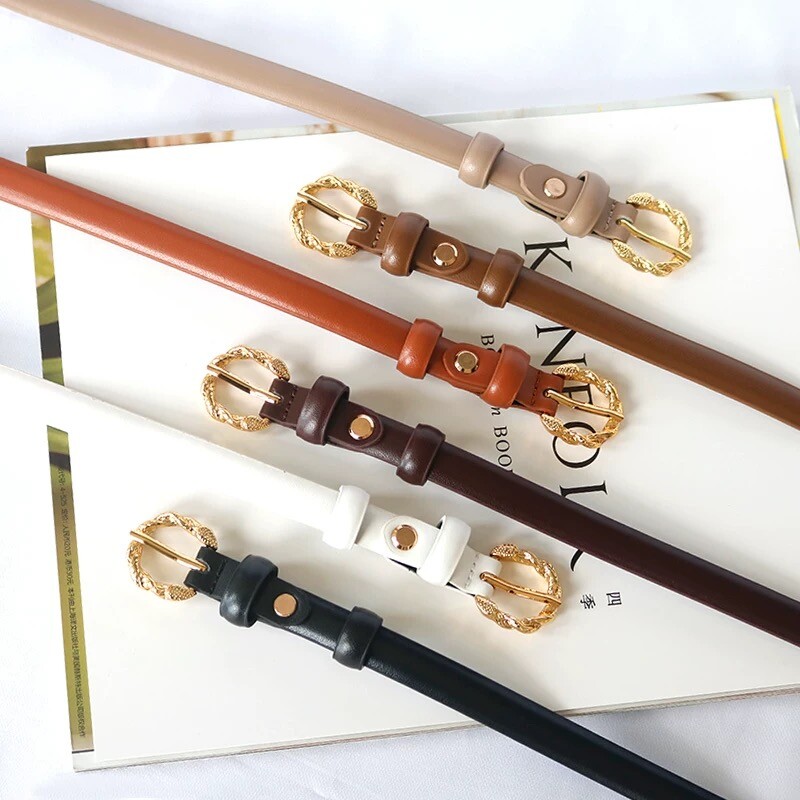 Curea subțire din piele pentru femei Cureaua subțire din piele naturală pentru blugi haină rochie cu cataramă din aliaj auriu centură pentru femei