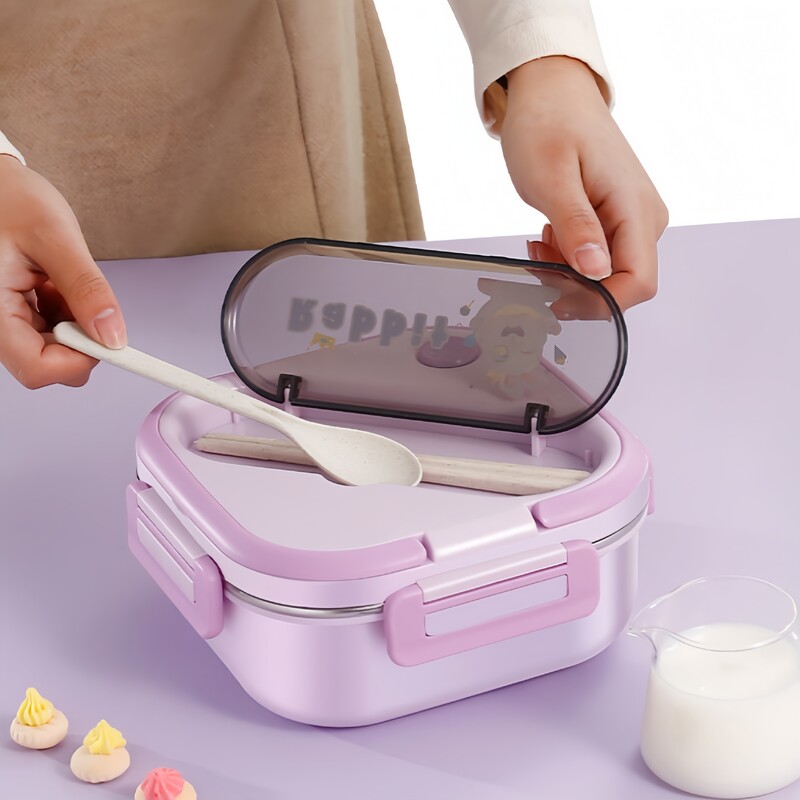 Jednorog od nehrđajućeg čelika s 3 rešetke Kutija za ručak za studente Sendvič za studente Posuda za pohranu hrane s crtanim filmom Dječja kutija za bento Schoo