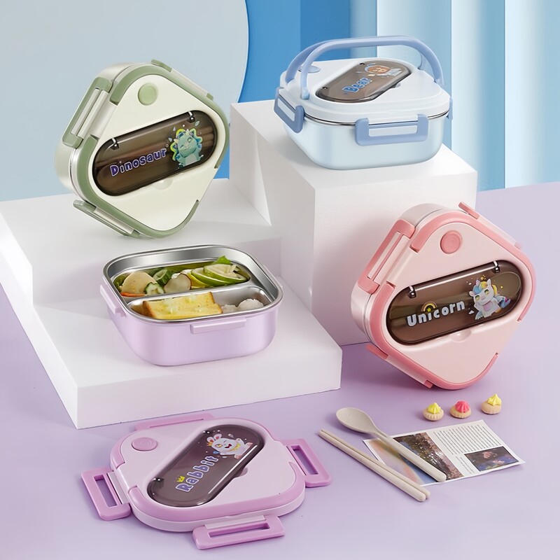 Jednorog od nehrđajućeg čelika s 3 rešetke Kutija za ručak za studente Sendvič za studente Posuda za pohranu hrane s crtanim filmom Dječja kutija za bento Schoo