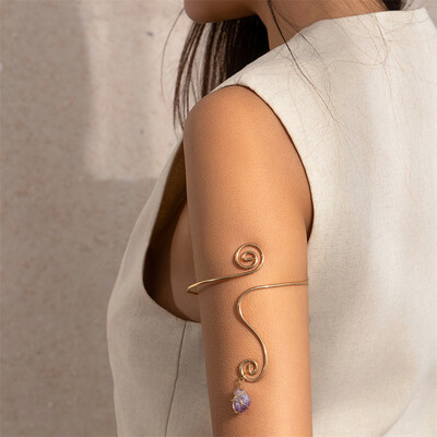 Ingemark Creative Water Drop Stone Pendant Open Cuff Bangles for Women Wed Bridal Goth Geometric Hand Narukvica Estetic Jewelry