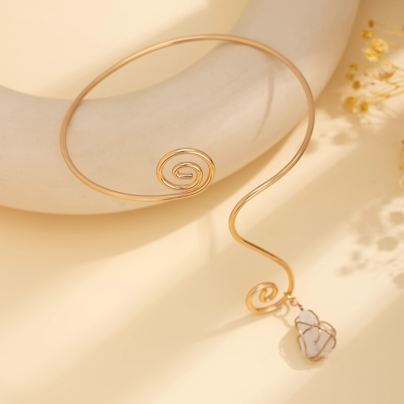 Ingemark Creative Water Drop Stone Pendant Open Cuff Bangles for Women Wed Bridal Goth Geometric Hand Narukvica Estetic Jewelry