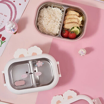 Κουτί μεσημεριανού γεύματος Cute Rabbit Easy Cleaning Κουτί Bento από ανοξείδωτο ατσάλι με σφραγισμένη πόρπη για διατήρηση της θερμότητας Γραφείο Παιδικά Ενήλικες Κουτί γεύματος