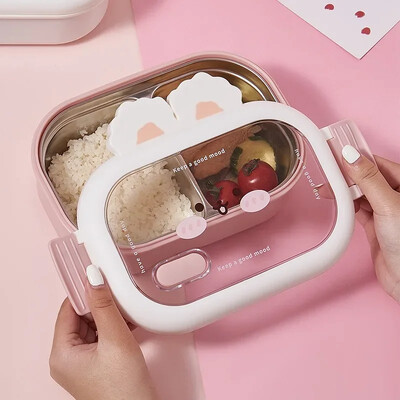 Κουτί μεσημεριανού γεύματος Cute Rabbit Easy Cleaning Κουτί Bento από ανοξείδωτο ατσάλι με σφραγισμένη πόρπη για διατήρηση της θερμότητας Γραφείο Παιδικά Ενήλικες Κουτί γεύματος