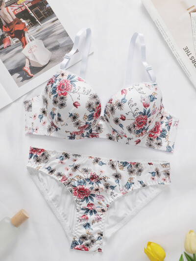 Set de lenjerie de corp pentru sutien cu imprimeu cu flori de înaltă calitate, 2 bucăți, pentru femei, toamnă/iarnă, lenjerie nouă Lenjerie de corp A2173