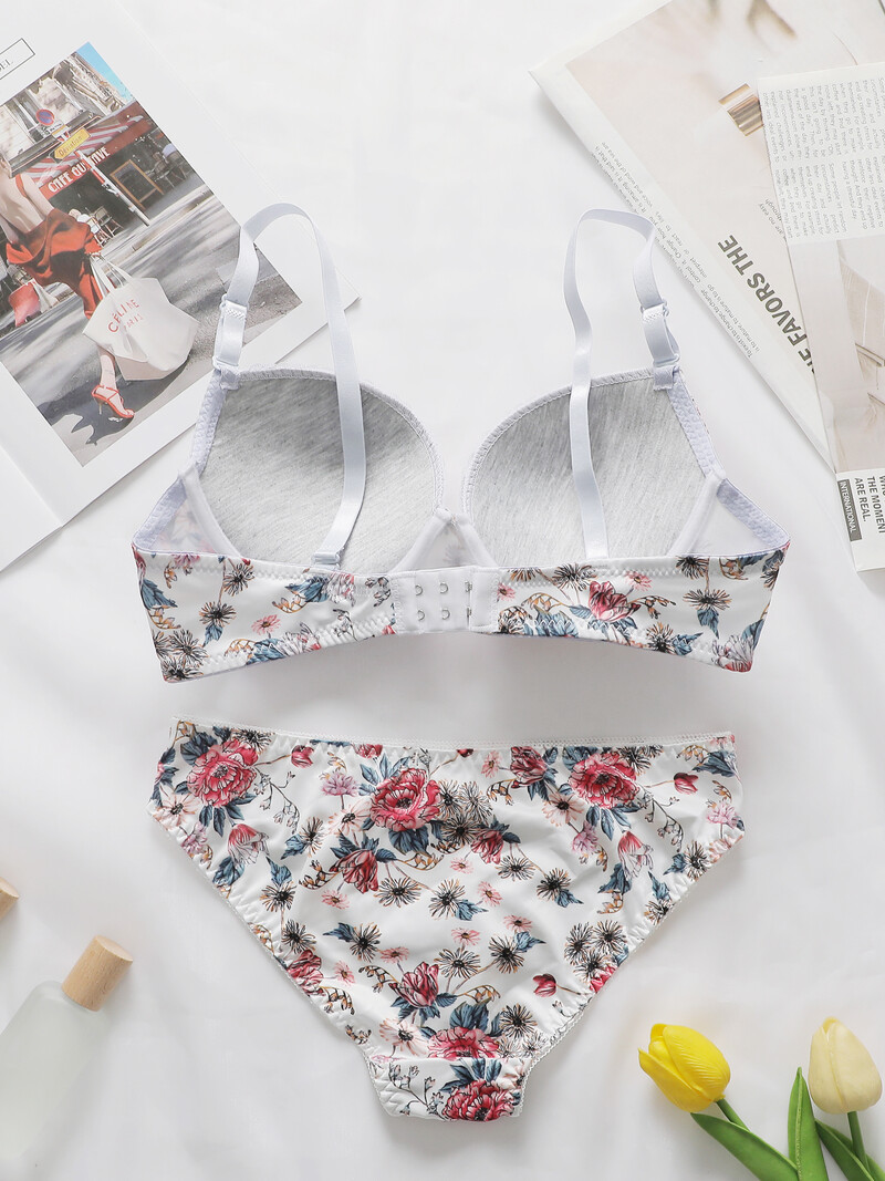Set de lenjerie de corp pentru sutien cu imprimeu cu flori de înaltă calitate, 2 bucăți, pentru femei, toamnă/iarnă, lenjerie nouă Lenjerie de corp A2173