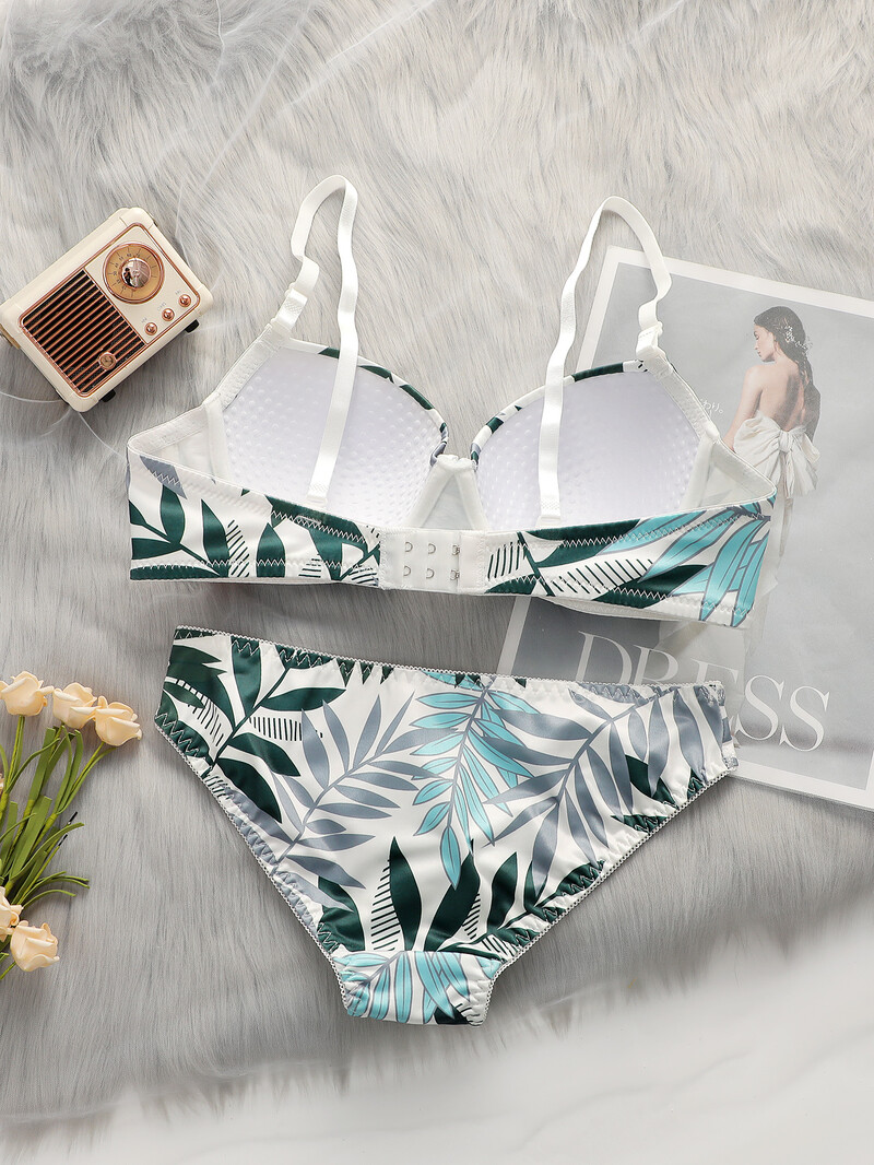 Set de lenjerie de corp sexy pentru femei, inel de oțel, adunare cu tragere, 3/4 cupe cu frunze, set de lenjerie intimă A2137