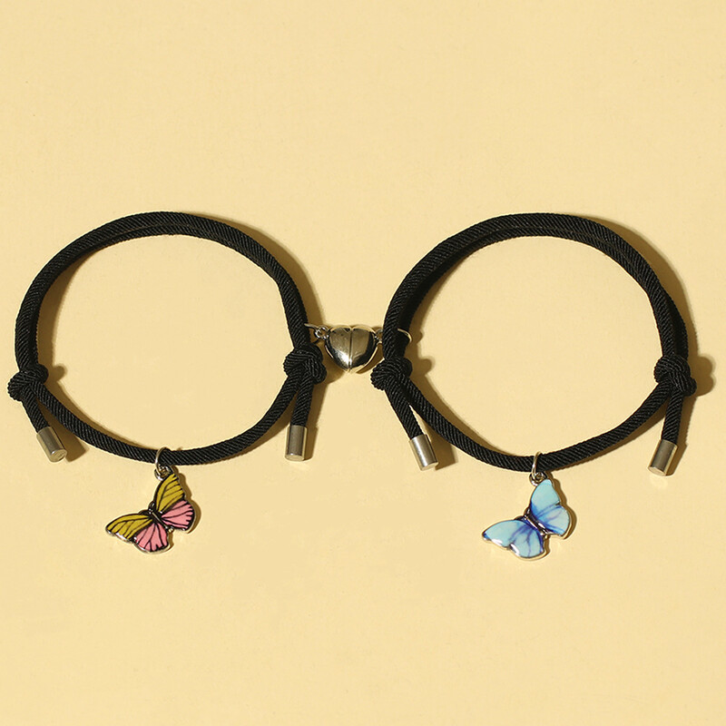 Drăguț fluture brățară luminoasă pentru femei iubitoare de cuplu magnet frânghie neagră inimă asortată prietenie bijuterii cadou de Ziua Îndrăgostiților