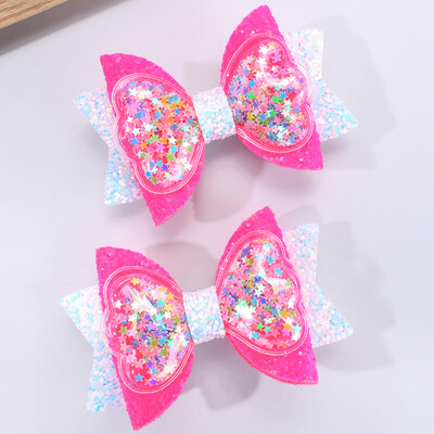 2 бр. Блестящи щипки за коса с плаващи пясъци и лъкове за малки момичета Сладки щипки за коса с лъскави лъкове Карикатурни аксесоари за коса Подарък за рожден ден