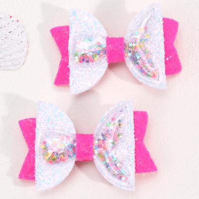 2 бр. Блестящи щипки за коса с плаващи пясъци и лъкове за малки момичета Сладки щипки за коса с лъскави лъкове Карикатурни аксесоари за коса Подарък за рожден ден