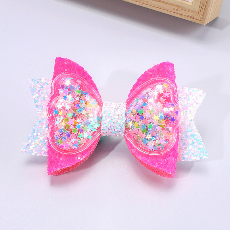 2 бр. Блестящи щипки за коса с плаващи пясъци и лъкове за малки момичета Сладки щипки за коса с лъскави лъкове Карикатурни аксесоари за коса Подарък за рожден ден