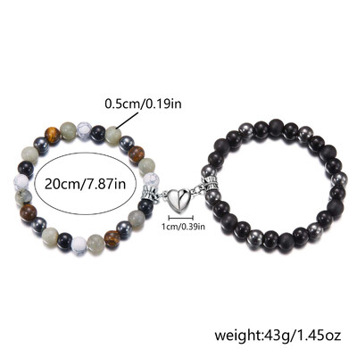 2 buc./set Magnet Inimă Mărgele de piatră naturală Brățări de cuplu pentru femei bărbați Brățară de prietenie care se potrivește la distanță, cadou de bijuterii de yoga