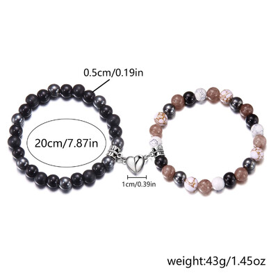 2 buc./set Magnet Inimă Mărgele de piatră naturală Brățări de cuplu pentru femei bărbați Brățară de prietenie care se potrivește la distanță, cadou de bijuterii de yoga