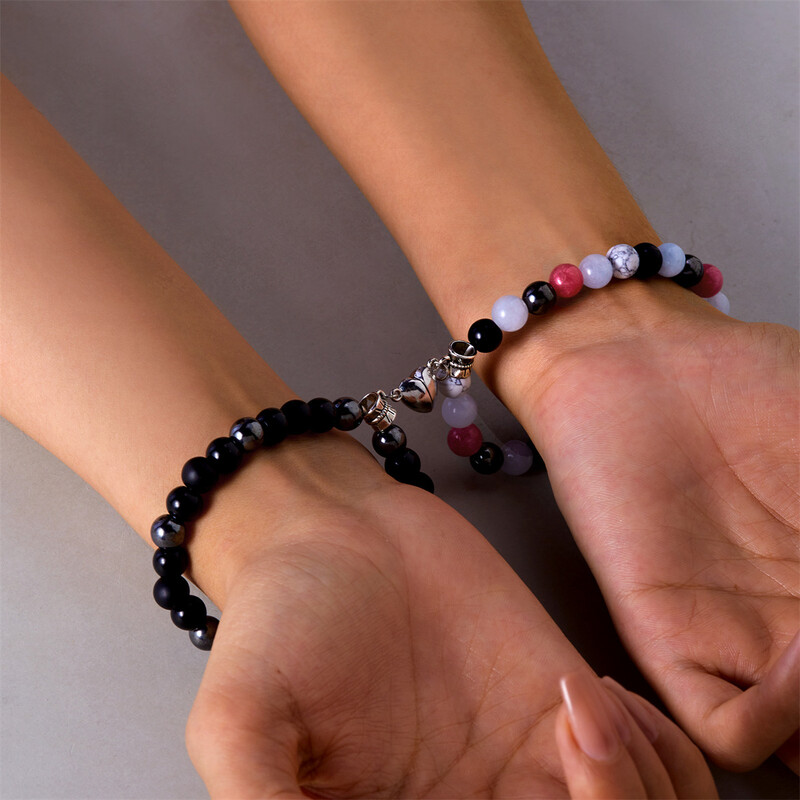 2 buc./set Magnet Inimă Mărgele de piatră naturală Brățări de cuplu pentru femei bărbați Brățară de prietenie care se potrivește la distanță, cadou de bijuterii de yoga