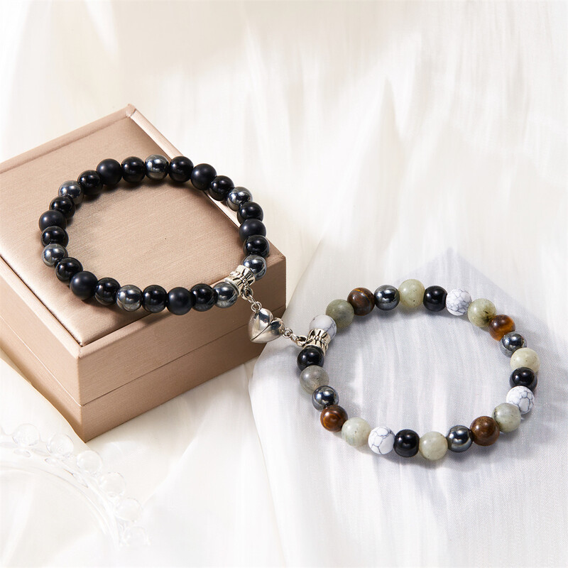 2 buc./set Magnet Inimă Mărgele de piatră naturală Brățări de cuplu pentru femei bărbați Brățară de prietenie care se potrivește la distanță, cadou de bijuterii de yoga