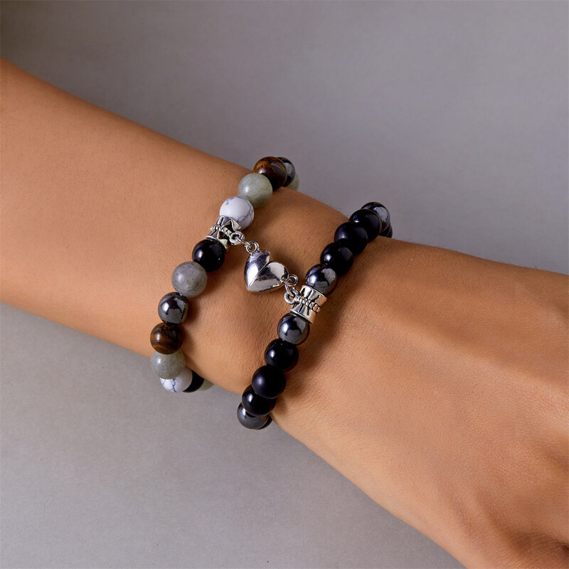 2 buc./set Magnet Inimă Mărgele de piatră naturală Brățări de cuplu pentru femei bărbați Brățară de prietenie care se potrivește la distanță, cadou de bijuterii de yoga