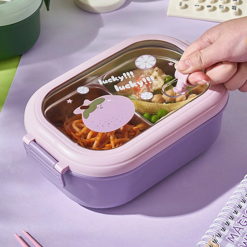 1L Bento Box, prijenosna kutija za ručak od nehrđajućeg čelika, nepropusna kawaii posuda za hranu u mikrovalnoj pećnici za djecu u školi za piknik