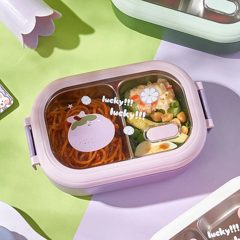 1L Bento Box, prijenosna kutija za ručak od nehrđajućeg čelika, nepropusna kawaii posuda za hranu u mikrovalnoj pećnici za djecu u školi za piknik