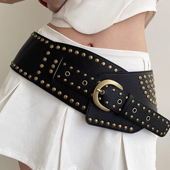 Ζώνη Y2K Rivet Studded Vintage Punk Ασύμμετρες Ζώνες Φόρεμα για Γυναικεία Μέση Μεγάλη Stretch Cummerbunds Γυναικεία μέση Μαύρος κορσές