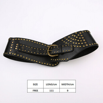 Ζώνη Y2K Rivet Studded Vintage Punk Ασύμμετρες Ζώνες Φόρεμα για Γυναικεία Μέση Μεγάλη Stretch Cummerbunds Γυναικεία μέση Μαύρος κορσές