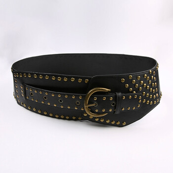 Ζώνη Y2K Rivet Studded Vintage Punk Ασύμμετρες Ζώνες Φόρεμα για Γυναικεία Μέση Μεγάλη Stretch Cummerbunds Γυναικεία μέση Μαύρος κορσές