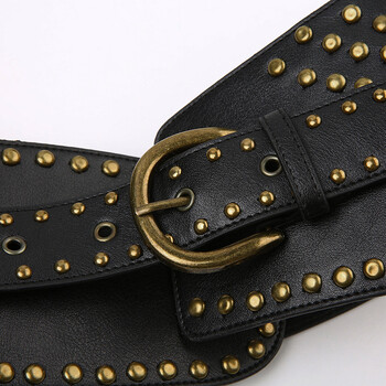 Ζώνη Y2K Rivet Studded Vintage Punk Ασύμμετρες Ζώνες Φόρεμα για Γυναικεία Μέση Μεγάλη Stretch Cummerbunds Γυναικεία μέση Μαύρος κορσές