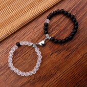 Set de brățări cu margele magnetice Love Heart 2 buc. Bijuterii de mână extensibile pentru cel mai bun prieten/ cupluri