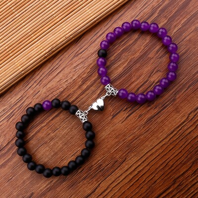 Set de brățări cu margele magnetice Love Heart 2 buc. Bijuterii de mână extensibile pentru cel mai bun prieten/ cupluri