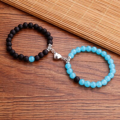 Set de brățări cu margele magnetice Love Heart 2 buc. Bijuterii de mână extensibile pentru cel mai bun prieten/ cupluri