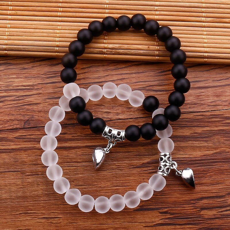 Set de brățări cu margele magnetice Love Heart 2 buc. Bijuterii de mână extensibile pentru cel mai bun prieten/ cupluri