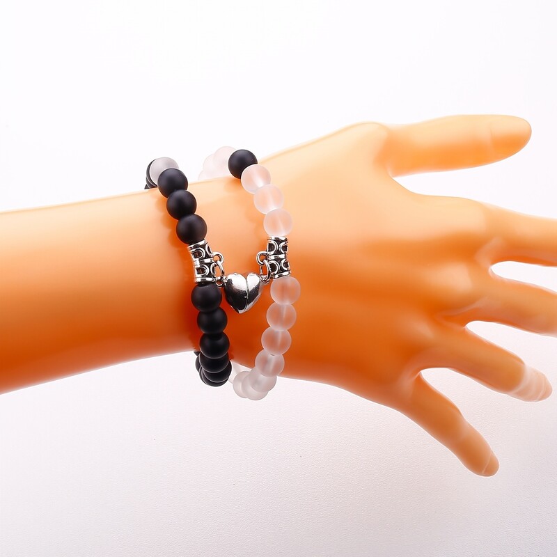 Set de brățări cu margele magnetice Love Heart 2 buc. Bijuterii de mână extensibile pentru cel mai bun prieten/ cupluri