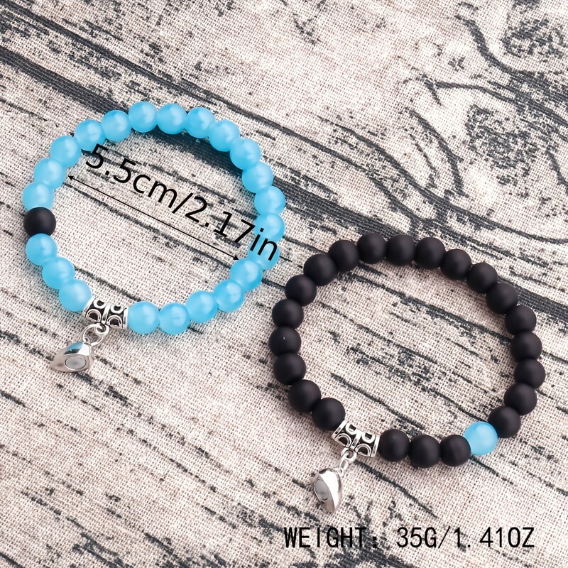 Set de brățări cu margele magnetice Love Heart 2 buc. Bijuterii de mână extensibile pentru cel mai bun prieten/ cupluri