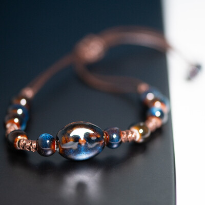 Ručno izrađena keramička narukvica s privjeskom za sunce, podesiva voštana vrpca 12-28 cm u starinskom stilu