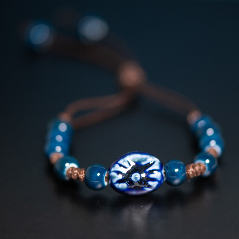 Ručno izrađena keramička narukvica s privjeskom za sunce, podesiva voštana vrpca 12-28 cm u starinskom stilu