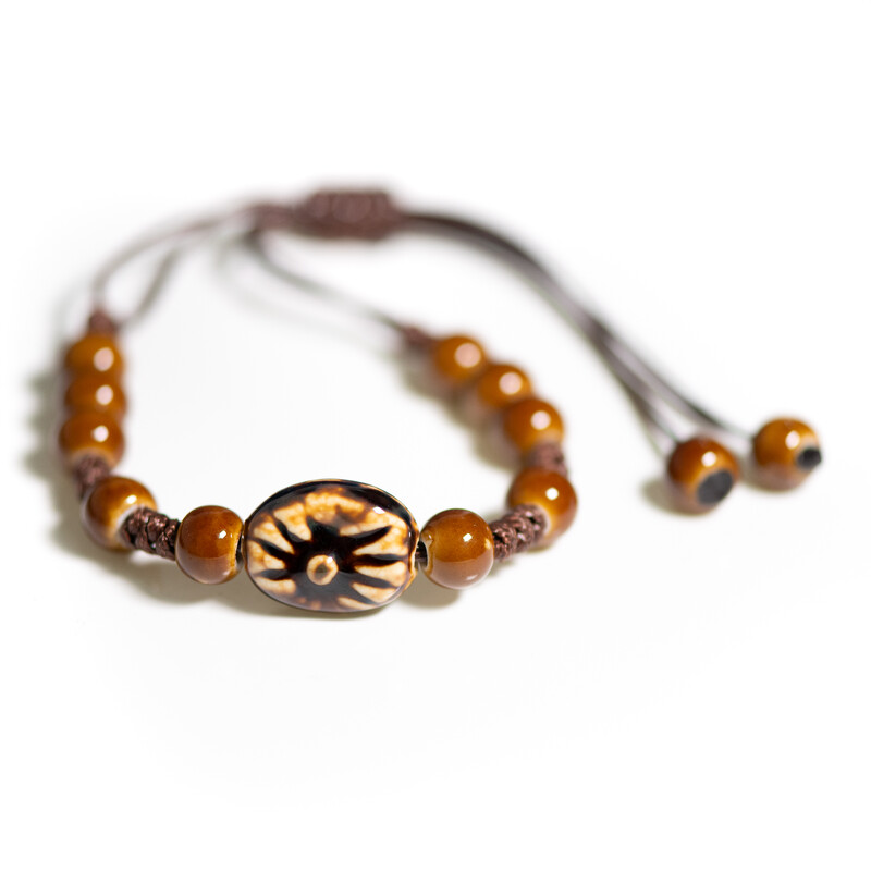 Ručno izrađena keramička narukvica s privjeskom za sunce, podesiva voštana vrpca 12-28 cm u starinskom stilu