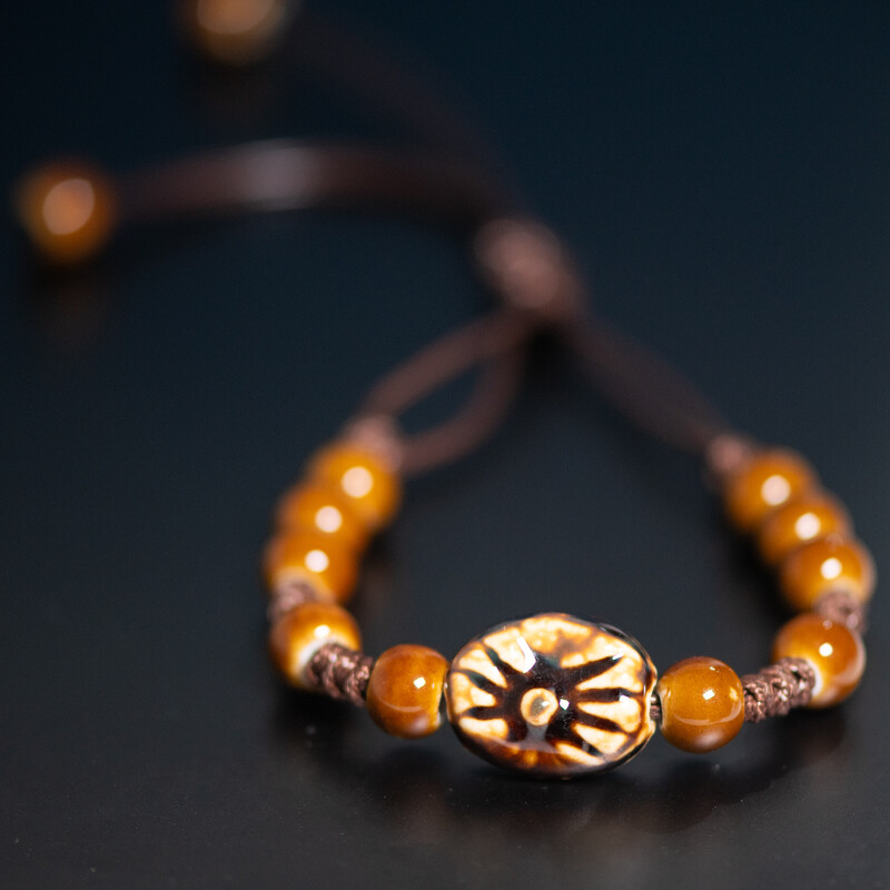 Ručno izrađena keramička narukvica s privjeskom za sunce, podesiva voštana vrpca 12-28 cm u starinskom stilu