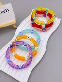 Funky Angel Eye narukvica od keramičkih perli za žensku svakodnevnu odjeću Elegantna akrilna savijena cjevasta narukvica s uzorkom mozaika