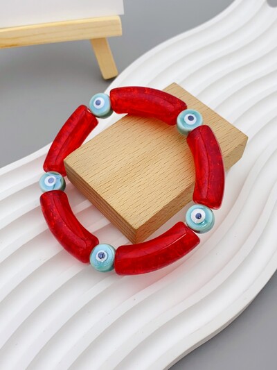 Funky Angel Eye narukvica od keramičkih perli za žensku svakodnevnu odjeću Elegantna akrilna savijena cjevasta narukvica s uzorkom mozaika