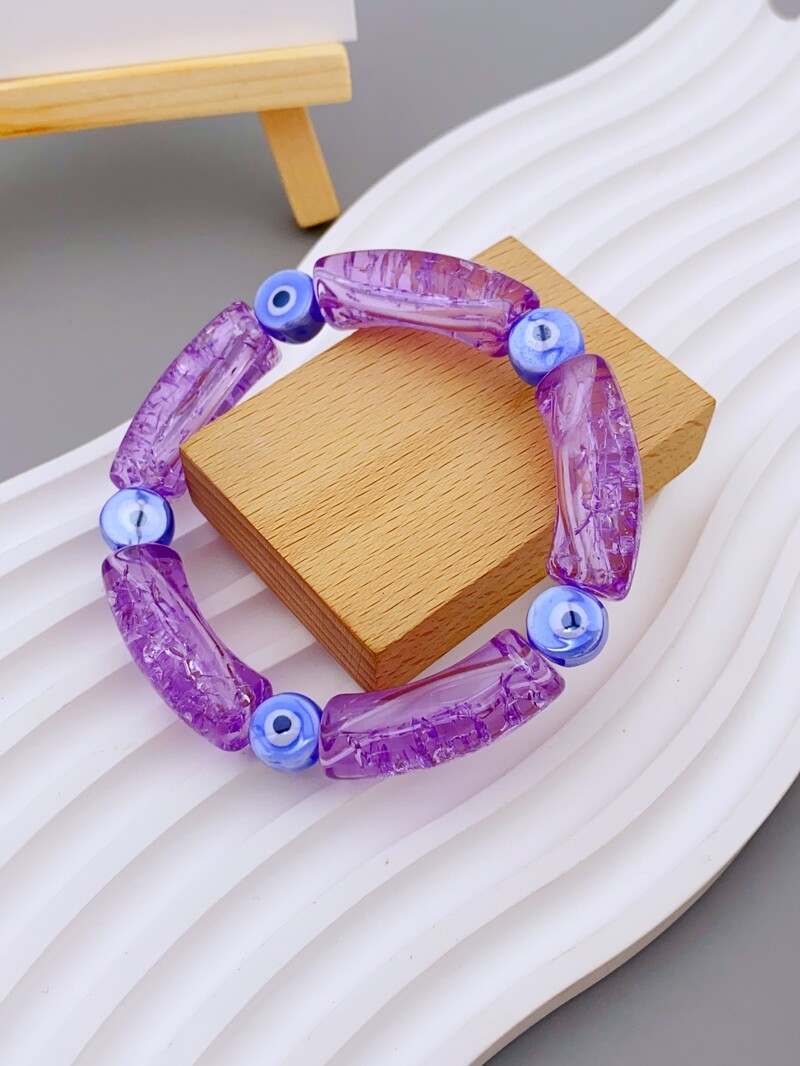 Funky Angel Eye narukvica od keramičkih perli za žensku svakodnevnu odjeću Elegantna akrilna savijena cjevasta narukvica s uzorkom mozaika