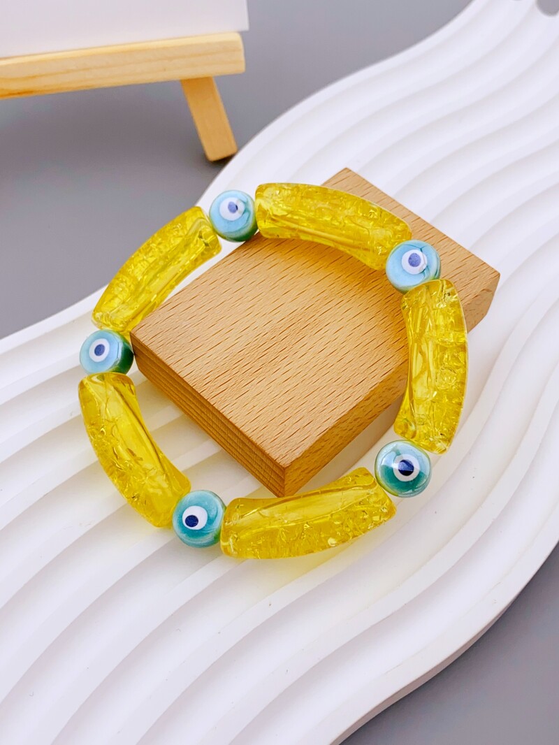 Funky Angel Eye narukvica od keramičkih perli za žensku svakodnevnu odjeću Elegantna akrilna savijena cjevasta narukvica s uzorkom mozaika