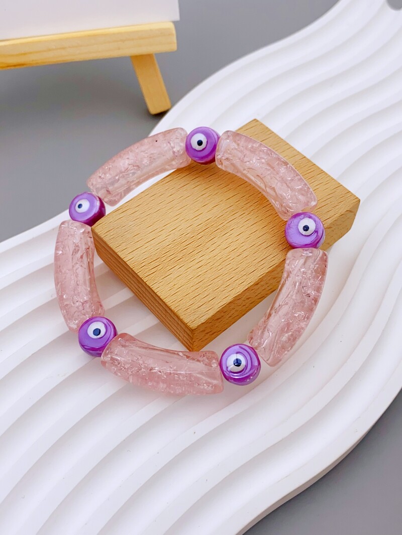 Funky Angel Eye narukvica od keramičkih perli za žensku svakodnevnu odjeću Elegantna akrilna savijena cjevasta narukvica s uzorkom mozaika