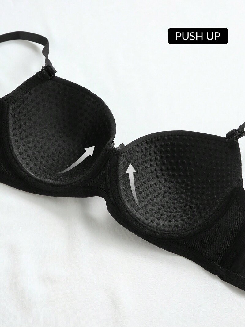 2 seturi Set de lenjerie solidă cu sârmă Sutien Push Up pentru femei cu inel de oțel Lenjerie de corp pentru femei Chiloți Seturi de sutien de zi cu zi