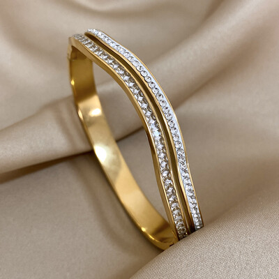 Narukvica s nepravilnim valovima od nehrđajućeg čelika za žene 2024. šarm dvoslojne šarene narukvice s manžetama od kamenčića trendi nakit