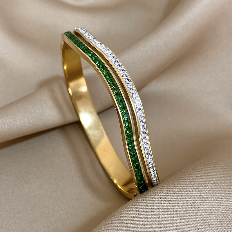 Narukvica s nepravilnim valovima od nehrđajućeg čelika za žene 2024. šarm dvoslojne šarene narukvice s manžetama od kamenčića trendi nakit