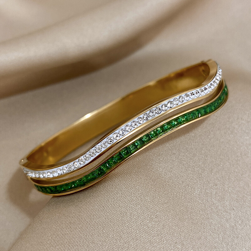 Narukvica s nepravilnim valovima od nehrđajućeg čelika za žene 2024. šarm dvoslojne šarene narukvice s manžetama od kamenčića trendi nakit