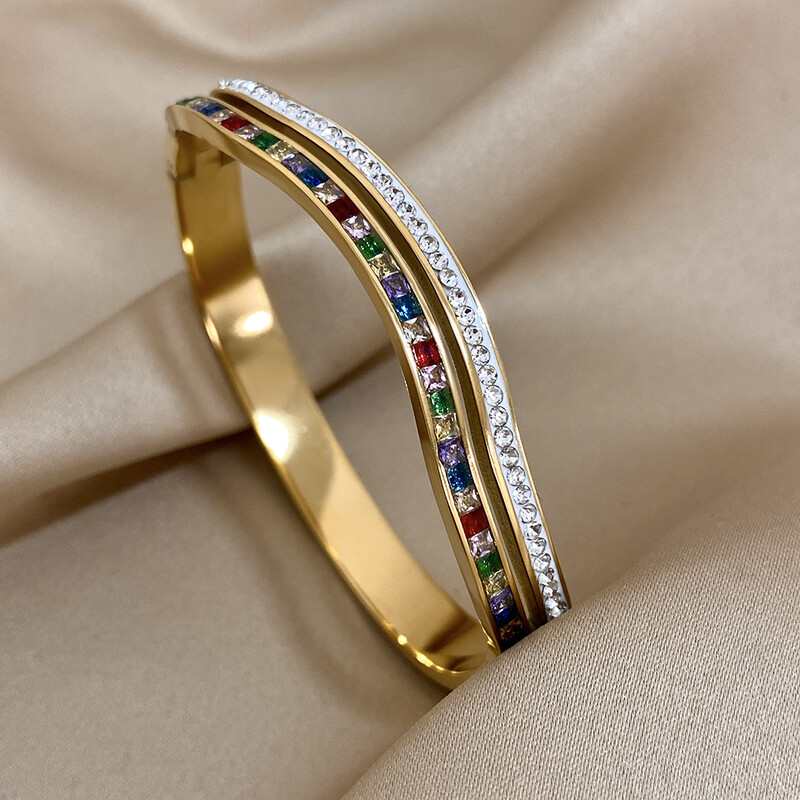 Narukvica s nepravilnim valovima od nehrđajućeg čelika za žene 2024. šarm dvoslojne šarene narukvice s manžetama od kamenčića trendi nakit