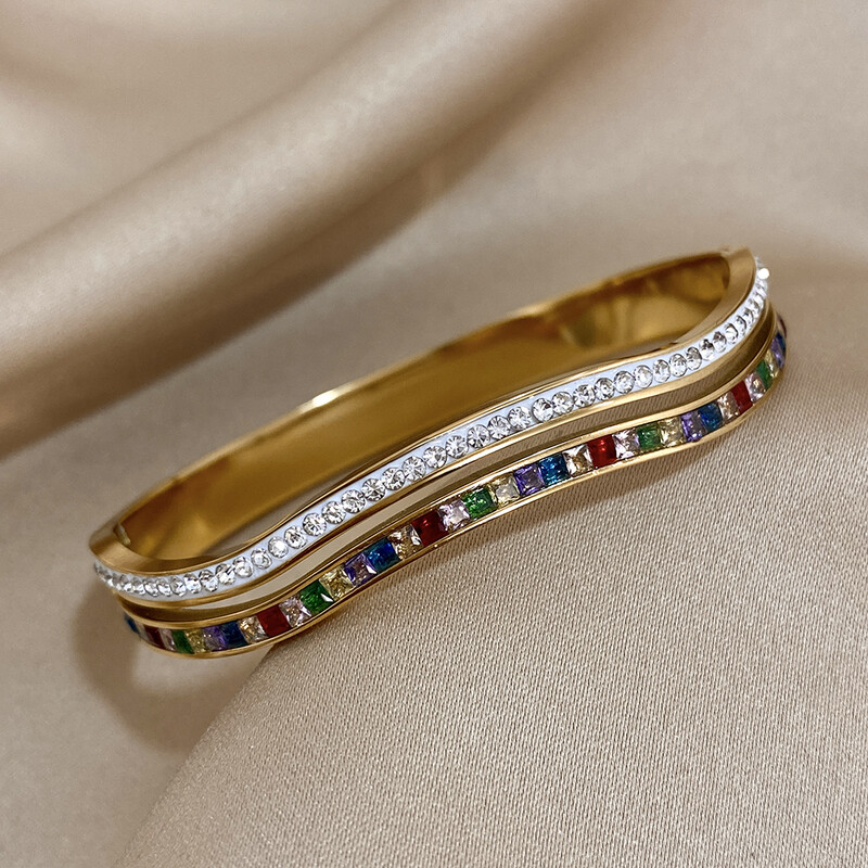 Narukvica s nepravilnim valovima od nehrđajućeg čelika za žene 2024. šarm dvoslojne šarene narukvice s manžetama od kamenčića trendi nakit