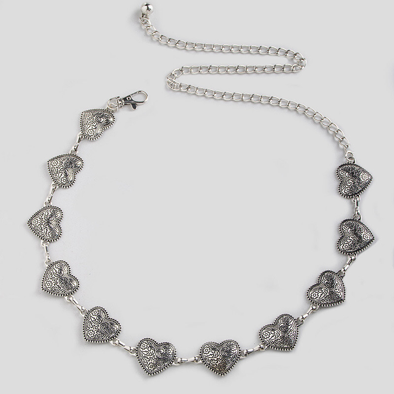 Augstas kvalitātes sieviešu vidukļa ķēde sievietēm Eleganta mīlestības raksta grebšanas tekstūra Retro vidukļa ķēde Smagās rūpniecības sieviešu vidukļa ķēde