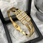 Brățară cu manșetă din oțel inoxidabil cu zirconiu pătrat de lux, pentru femei, impermeabilă, geometrică, de culoare auriu, argintiu, bijuterii.