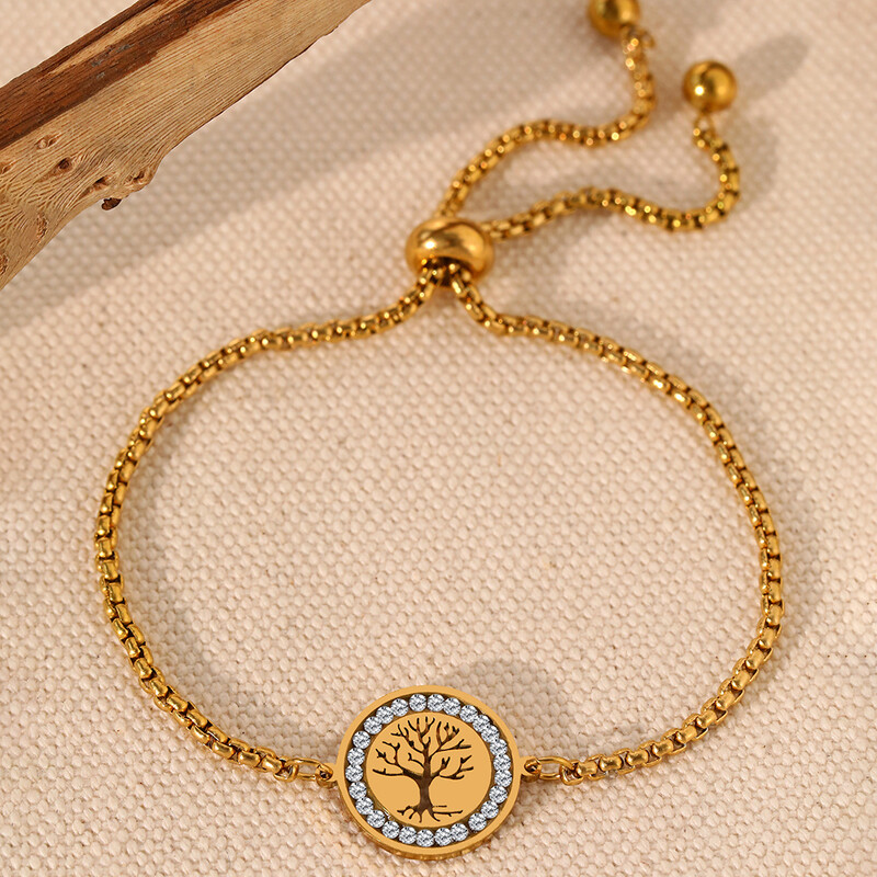 Narukvice od nehrđajućeg čelika Izvrsno drvo života s kristalnim lančićem s privjeskom Trendovska narukvica za žene Nakit koji ne blijedi, visoke kvalitete