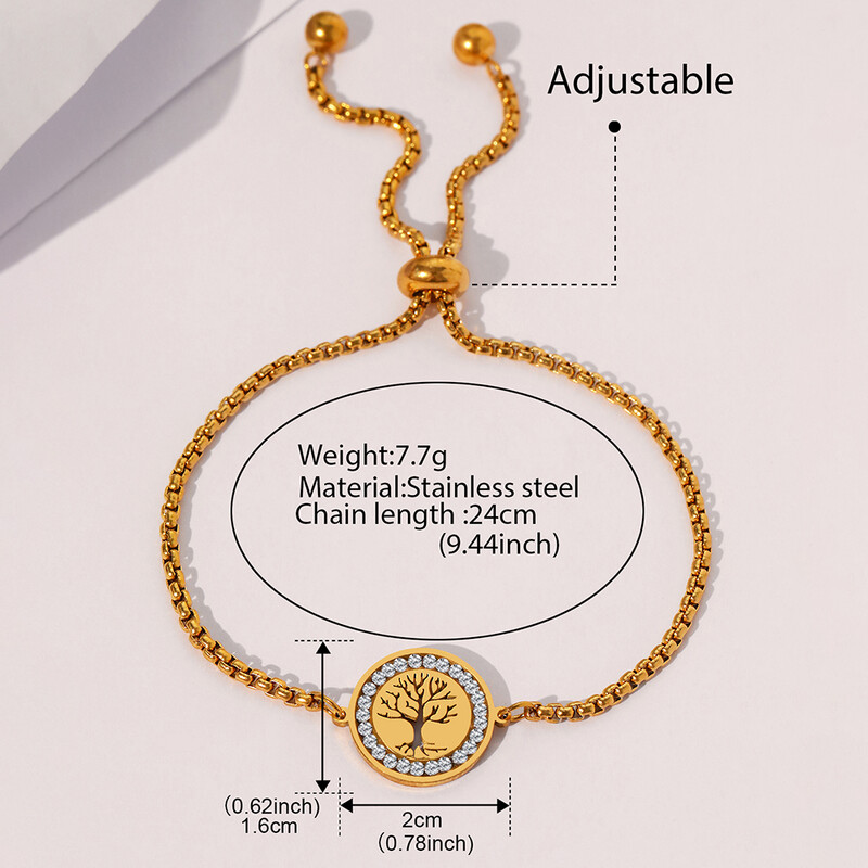 Narukvice od nehrđajućeg čelika Izvrsno drvo života s kristalnim lančićem s privjeskom Trendovska narukvica za žene Nakit koji ne blijedi, visoke kvalitete
